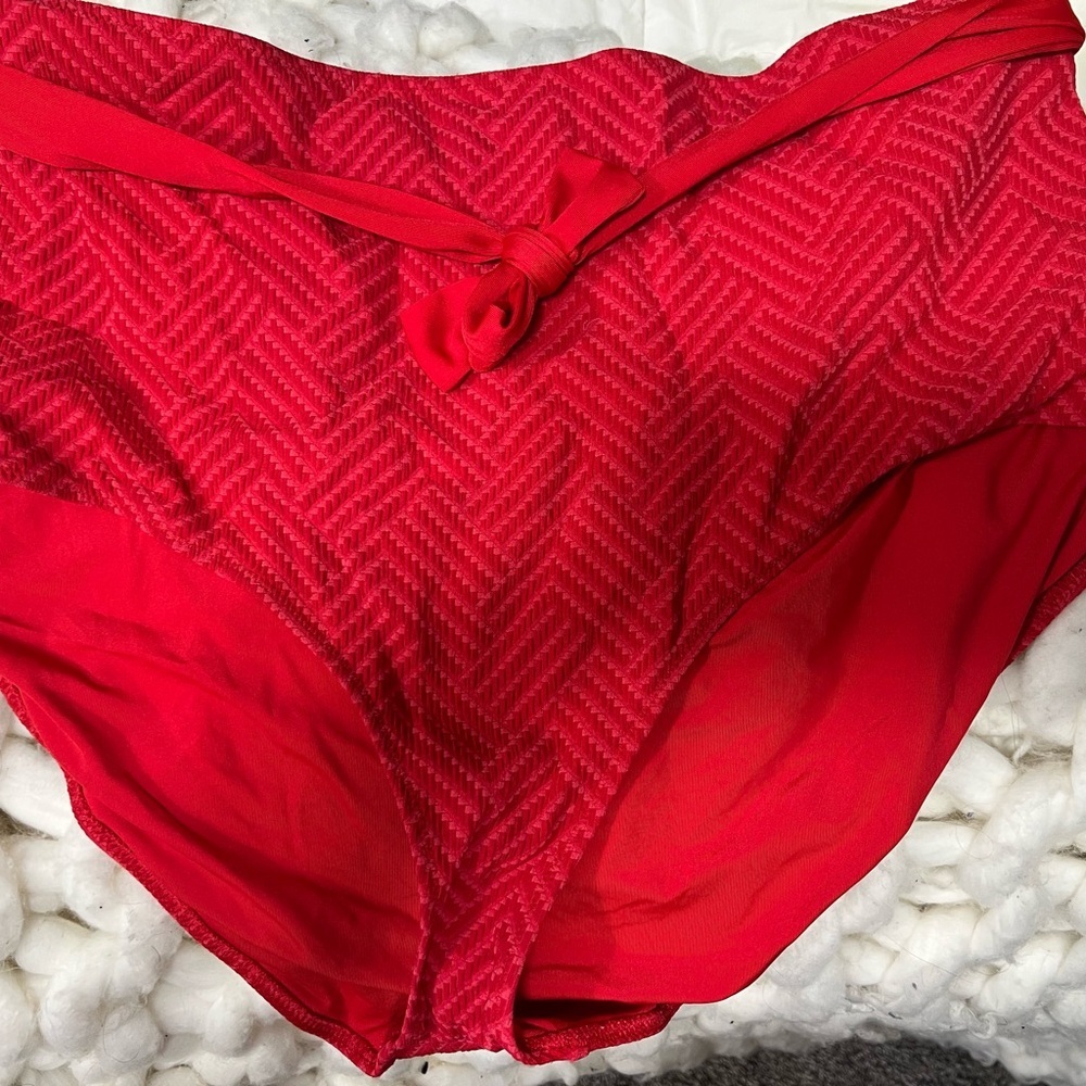 Aerie Red Textured Bikini Bottoms